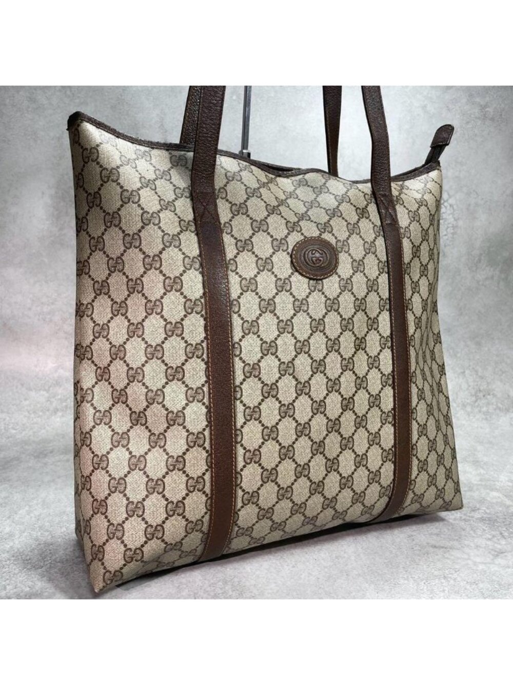 Gucci GG Tote Brown Beige Leather Logo